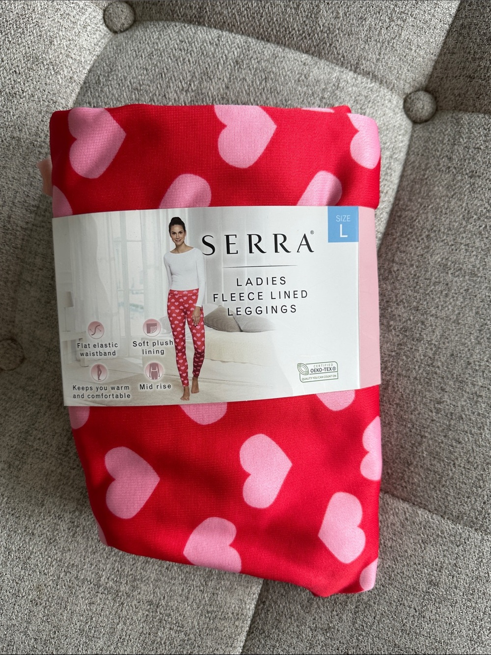 Serra Red Leggings with Pink Heart Print